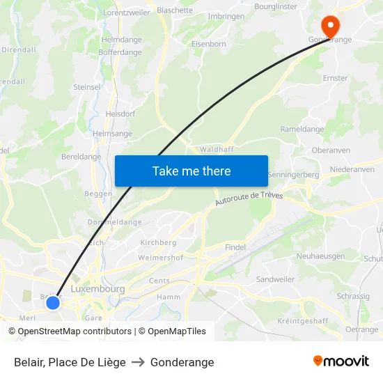 Belair, Place De Liège to Gonderange map