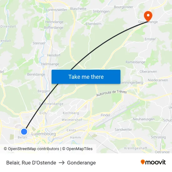 Belair, Rue D'Ostende to Gonderange map