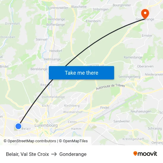 Belair, Val Ste Croix to Gonderange map