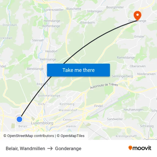 Belair, Wandmillen to Gonderange map