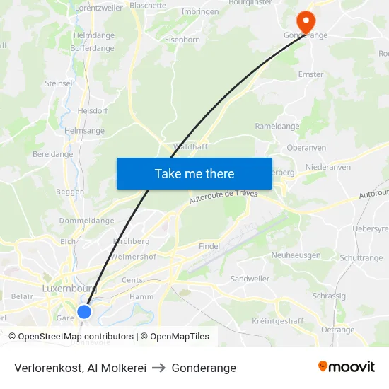 Verlorenkost, Al Molkerei to Gonderange map