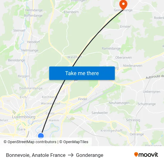 Bonnevoie, Anatole France to Gonderange map