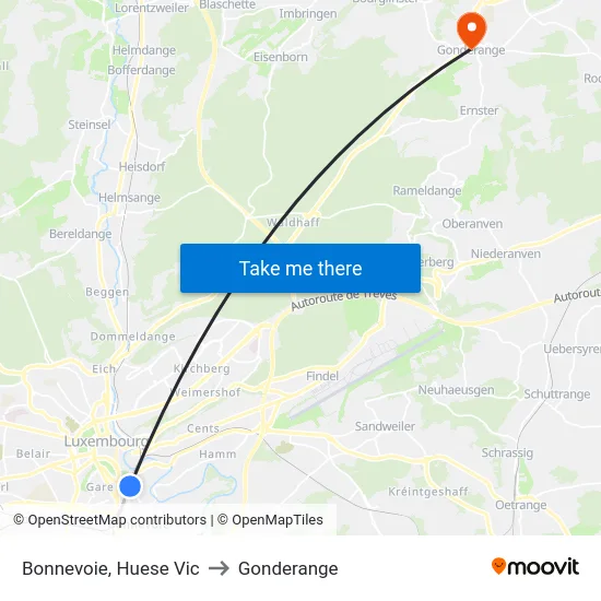 Bonnevoie, Huese Vic to Gonderange map