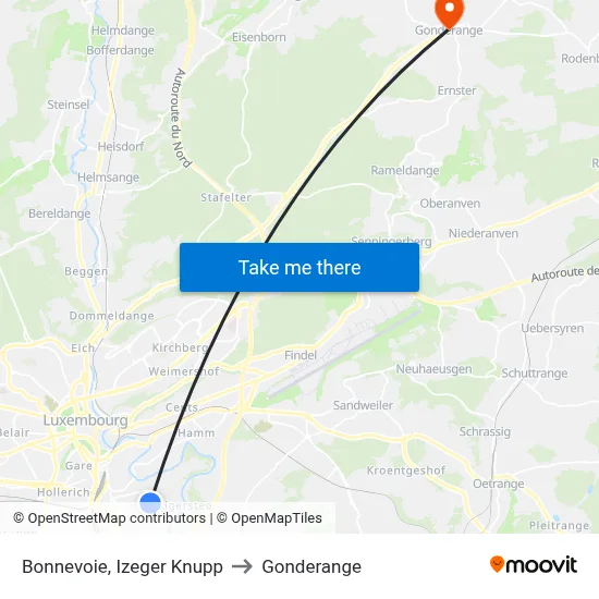 Bonnevoie, Izeger Knupp to Gonderange map