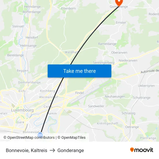 Bonnevoie, Kaltreis to Gonderange map