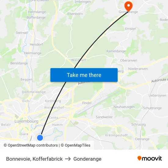 Bonnevoie, Kofferfabrick to Gonderange map