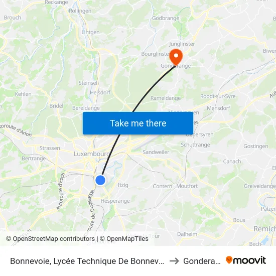 Bonnevoie, Lycée Technique De Bonnevoie/Quais to Gonderange map
