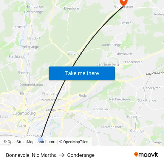 Bonnevoie, Nic Martha to Gonderange map