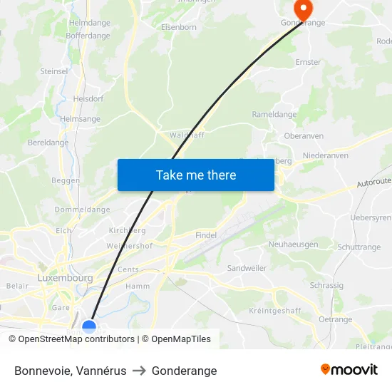 Bonnevoie, Vannérus to Gonderange map