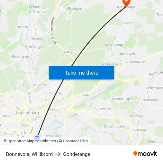 Bonnevoie, Willibrord to Gonderange map