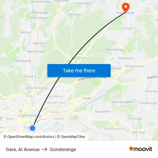 Gare, Al Avenue to Gonderange map