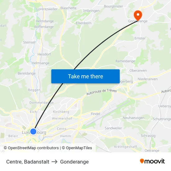 Centre, Badanstalt to Gonderange map