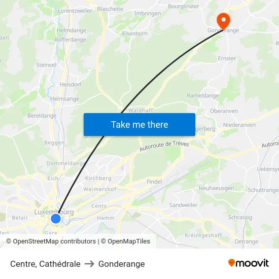 Centre, Cathédrale to Gonderange map