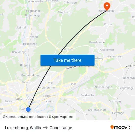 Luxembourg, Wallis to Gonderange map