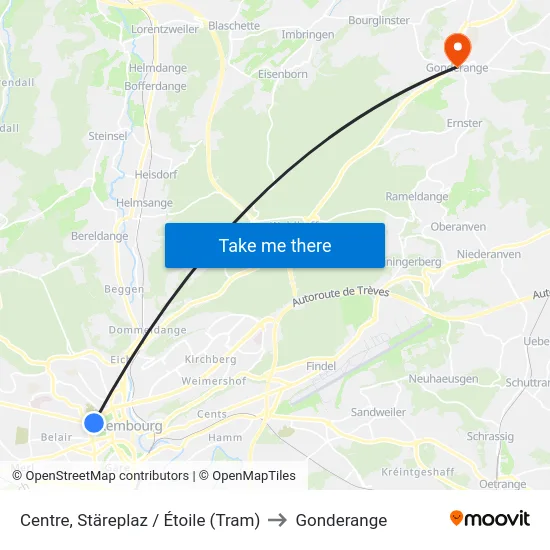 Centre, Stäreplaz / Étoile (Tram) to Gonderange map