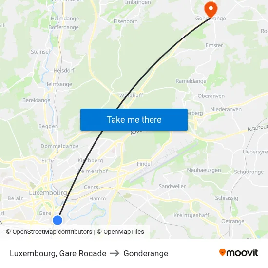 Luxembourg, Gare Rocade to Gonderange map