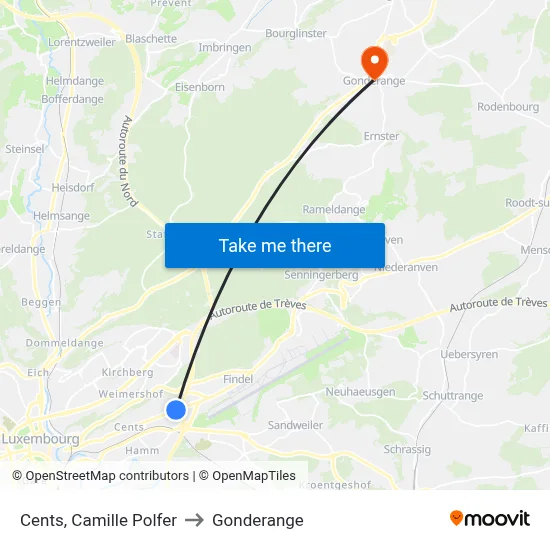 Cents, Camille Polfer to Gonderange map