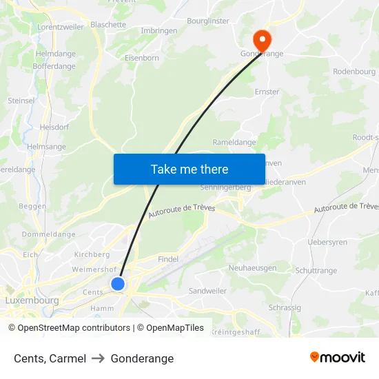 Cents, Carmel to Gonderange map