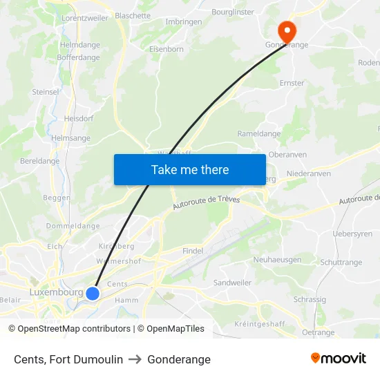 Cents, Fort Dumoulin to Gonderange map