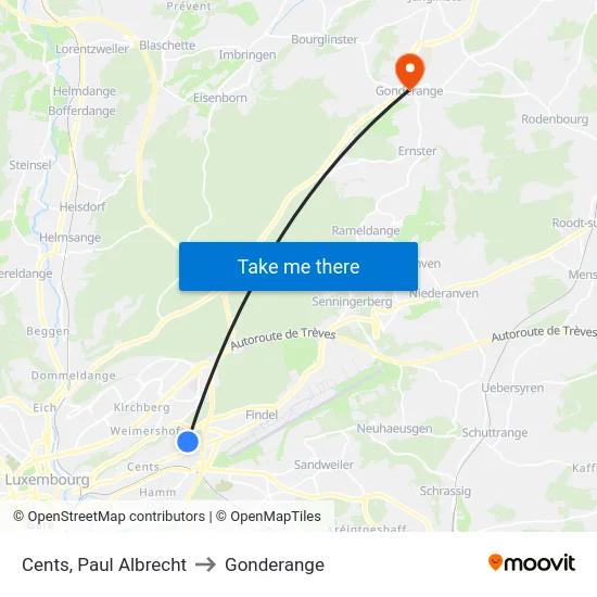 Cents, Paul Albrecht to Gonderange map