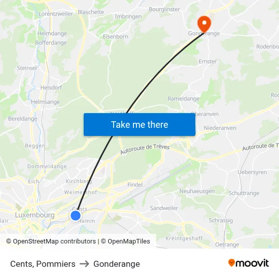 Cents, Pommiers to Gonderange map