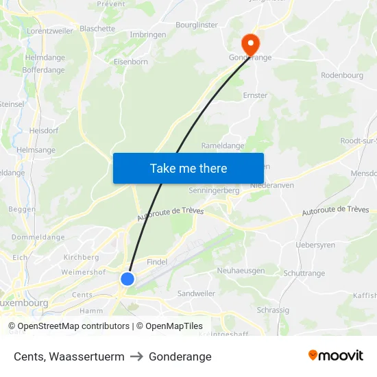 Cents, Waassertuerm to Gonderange map