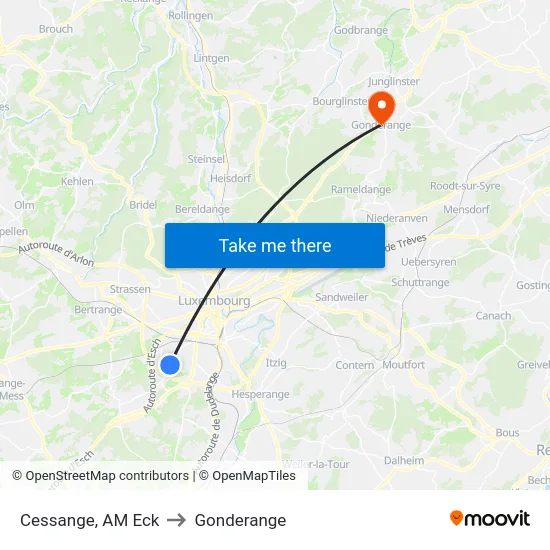 Cessange, AM Eck to Gonderange map