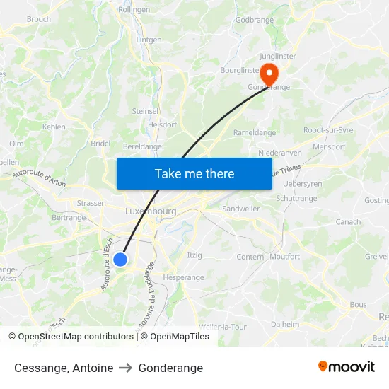 Cessange, Antoine to Gonderange map