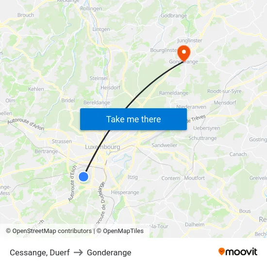 Cessange, Duerf to Gonderange map