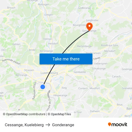 Cessange, Kuelebierg to Gonderange map