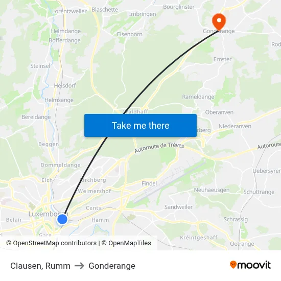 Clausen, Rumm to Gonderange map