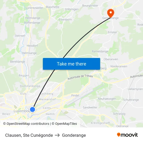 Clausen, Ste Cunégonde to Gonderange map
