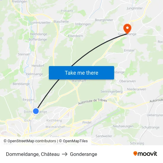 Dommeldange, Château to Gonderange map