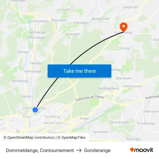 Dommeldange, Contournement to Gonderange map