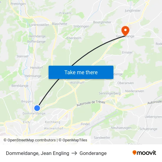 Dommeldange, Jean Engling to Gonderange map