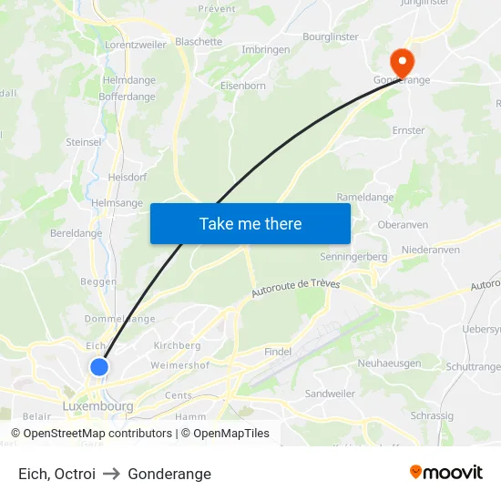 Eich, Octroi to Gonderange map