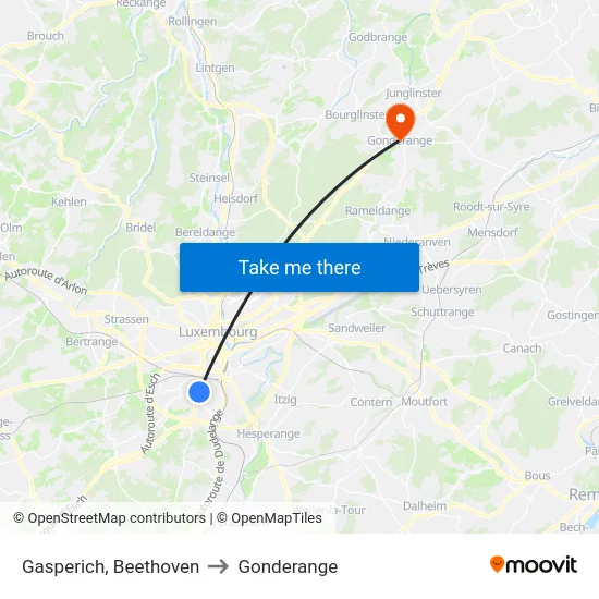 Gasperich, Beethoven to Gonderange map