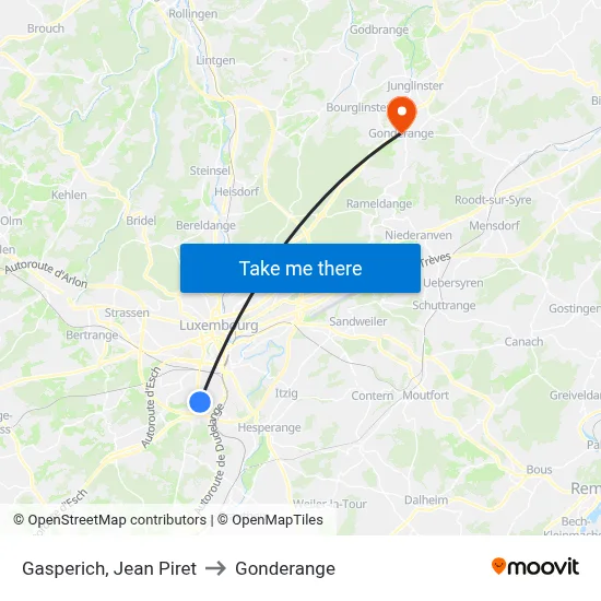 Gasperich, Jean Piret to Gonderange map