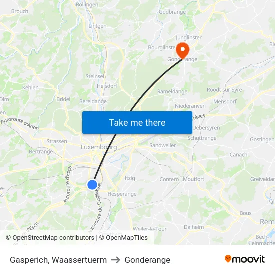 Gasperich, Waassertuerm to Gonderange map