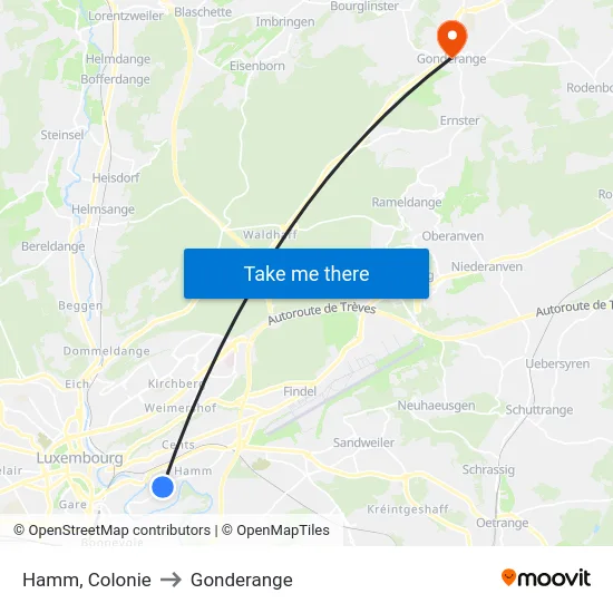 Hamm, Colonie to Gonderange map