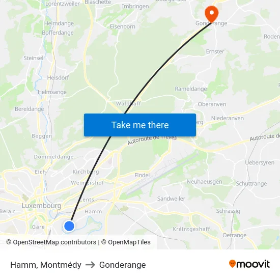 Hamm, Montmédy to Gonderange map