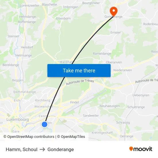Hamm, Schoul to Gonderange map