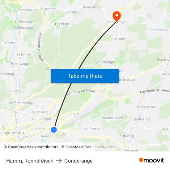 Hamm, Ronndréisch to Gonderange map