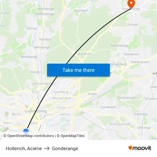 Hollerich, Aciérie to Gonderange map