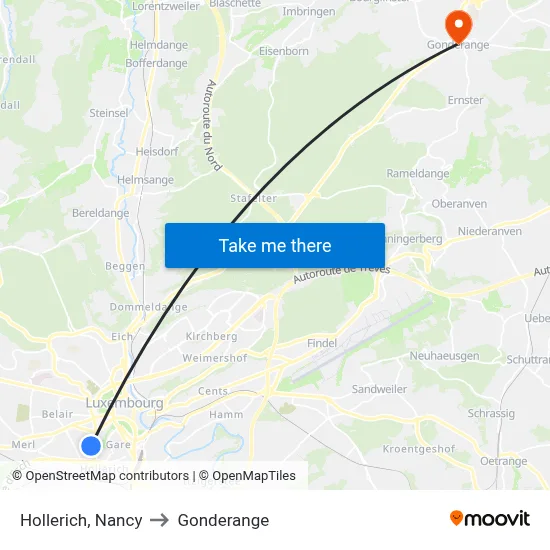 Hollerich, Nancy to Gonderange map