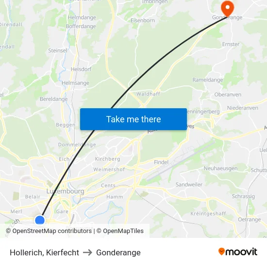 Hollerich, Kierfecht to Gonderange map