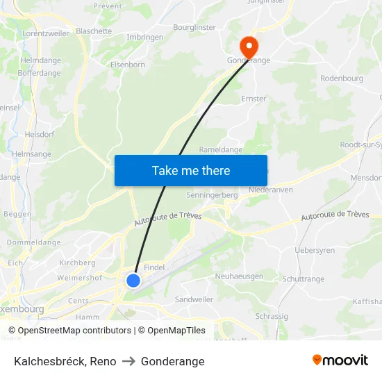 Kalchesbréck, Reno to Gonderange map