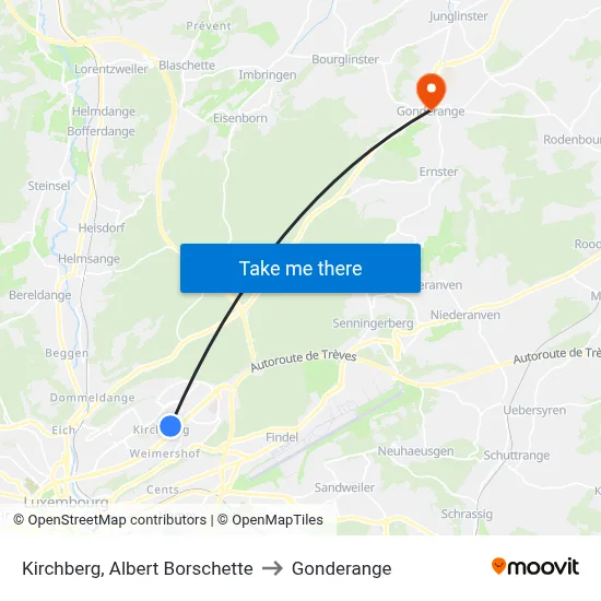 Kirchberg, Albert Borschette to Gonderange map