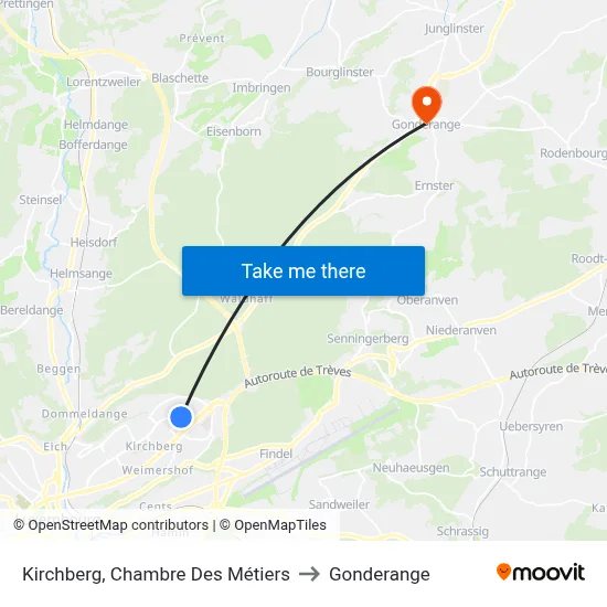 Kirchberg, Chambre Des Métiers to Gonderange map