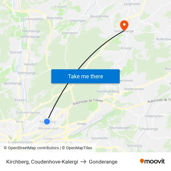 Kirchberg, Coudenhove-Kalergi to Gonderange map